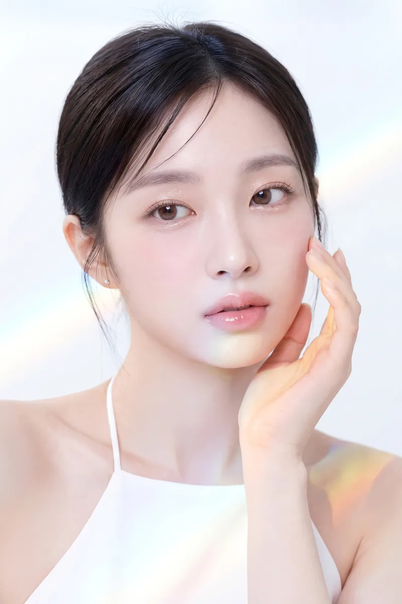 頬に手を添えた女性モデル(AIイメージ)
